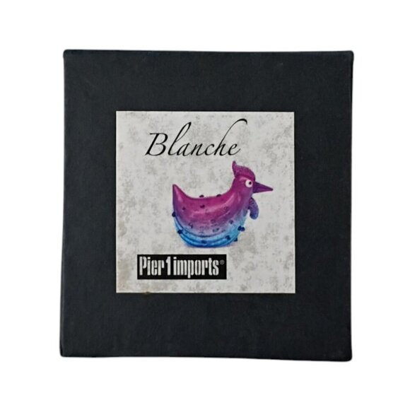 Pier 1 Blown Glass Blanche the Bumpy Chicken Blue Purple Sparkle Decor Figurine - Picture 1 of 9